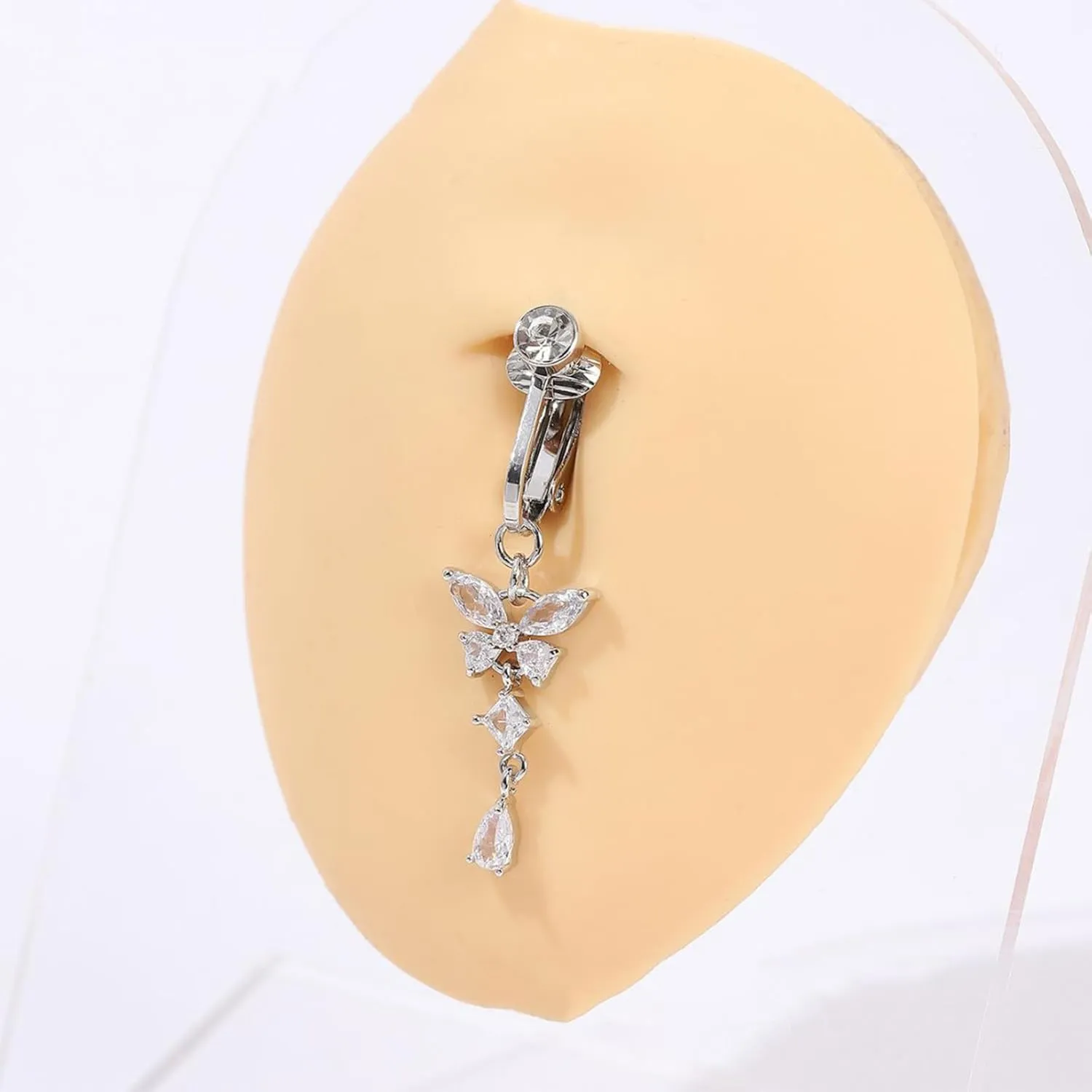 POYAMUSE Butterfly Heart Fake Belly Ring for Women, Faux Belly Piercing Jewelry - Fake Belly Button Piercing - Clip On Belly Button Rings Non Piercing Jewelry for Women