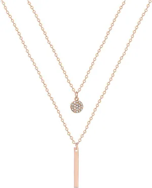 POYAMUSE Elegant Layered Gold Necklace for Women - Double Layered with Cubic Zirconia Pendant and Geometric Bar Charm Stacked Necklace for Women