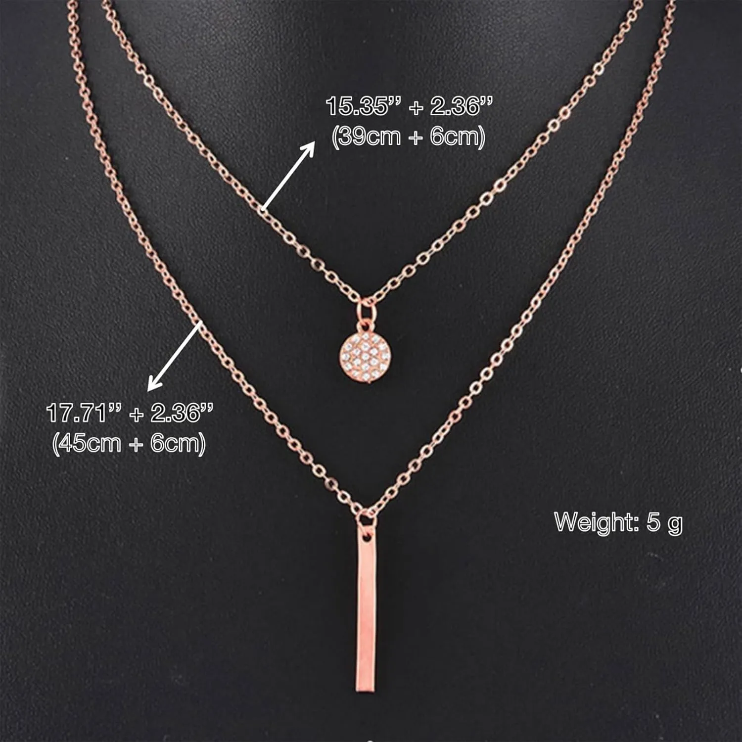 POYAMUSE Elegant Layered Gold Necklace for Women - Double Layered with Cubic Zirconia Pendant and Geometric Bar Charm Stacked Necklace for Women