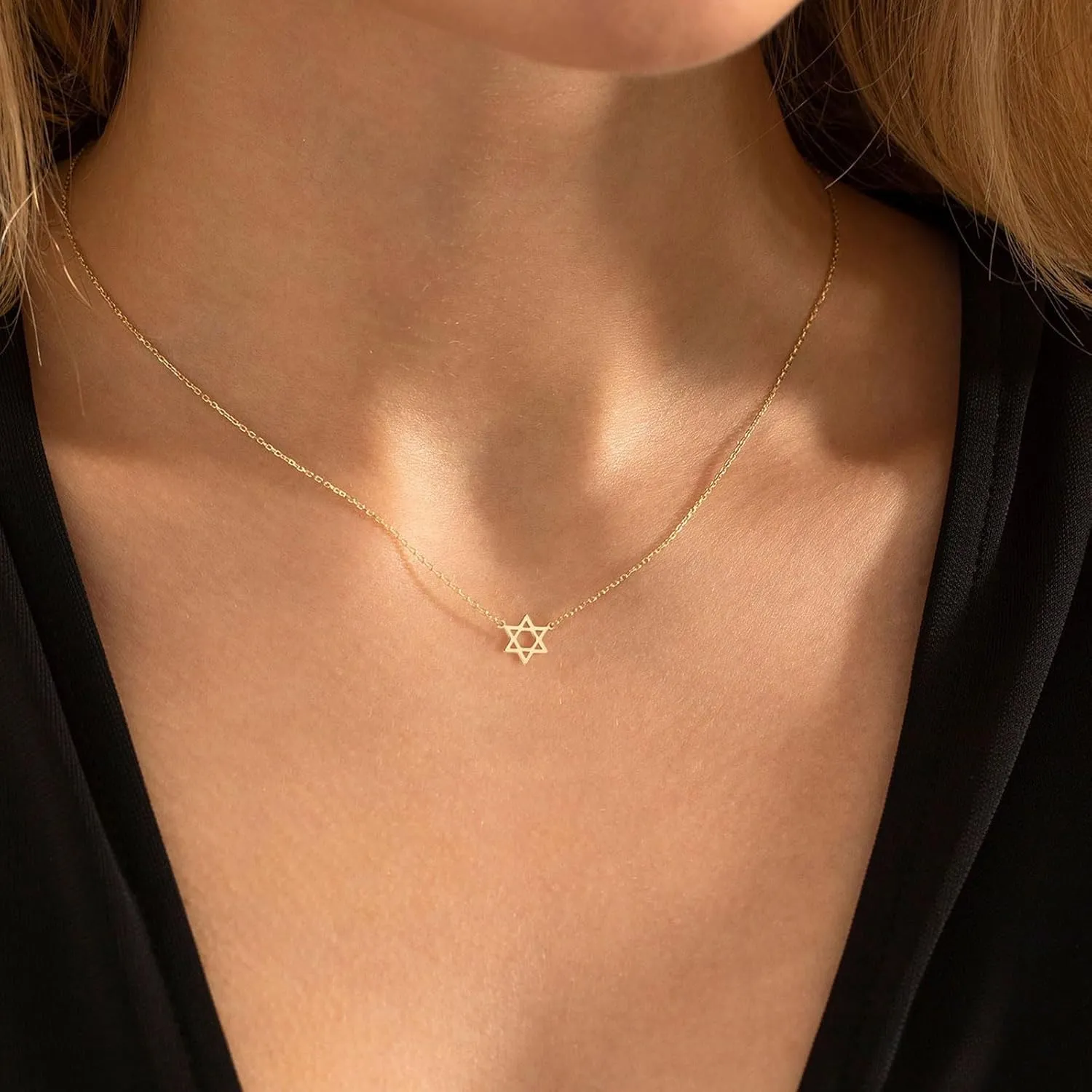 POYAMUSE Star of David Necklace for Women - Elegant Stainless Steel 18K Gold Plated Star Necklace, Dainty Jewish Jewelry Gift for Women