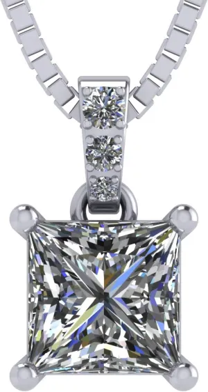 Princess Cut Solitaire Necklace, 4 Prong Sterling Silver w/Pure Brilliance Zirconia, 6.0mm, 7.0mm & 8.0mm
