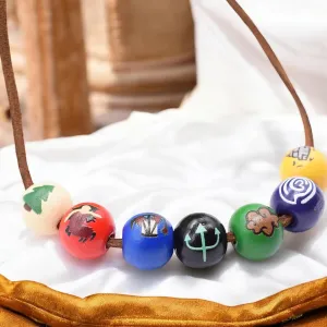PRINCESS CUTENESS STORE Percy Jackson Annabeth Chase Brown Faux Leather Cord Colorful Painted Wooden Bead Demigod Olympian Necklace