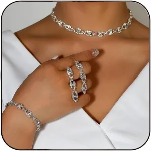 Prom Jewelry Sets Silver Bride Jewelry Set for Wedding Bridesmaid Accessories Necklace Earrings Bracelet Set Elegant Crystal Wedding Prom Jewelry for Women