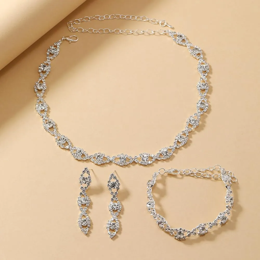 Prom Jewelry Sets Silver Bride Jewelry Set for Wedding Bridesmaid Accessories Necklace Earrings Bracelet Set Elegant Crystal Wedding Prom Jewelry for Women