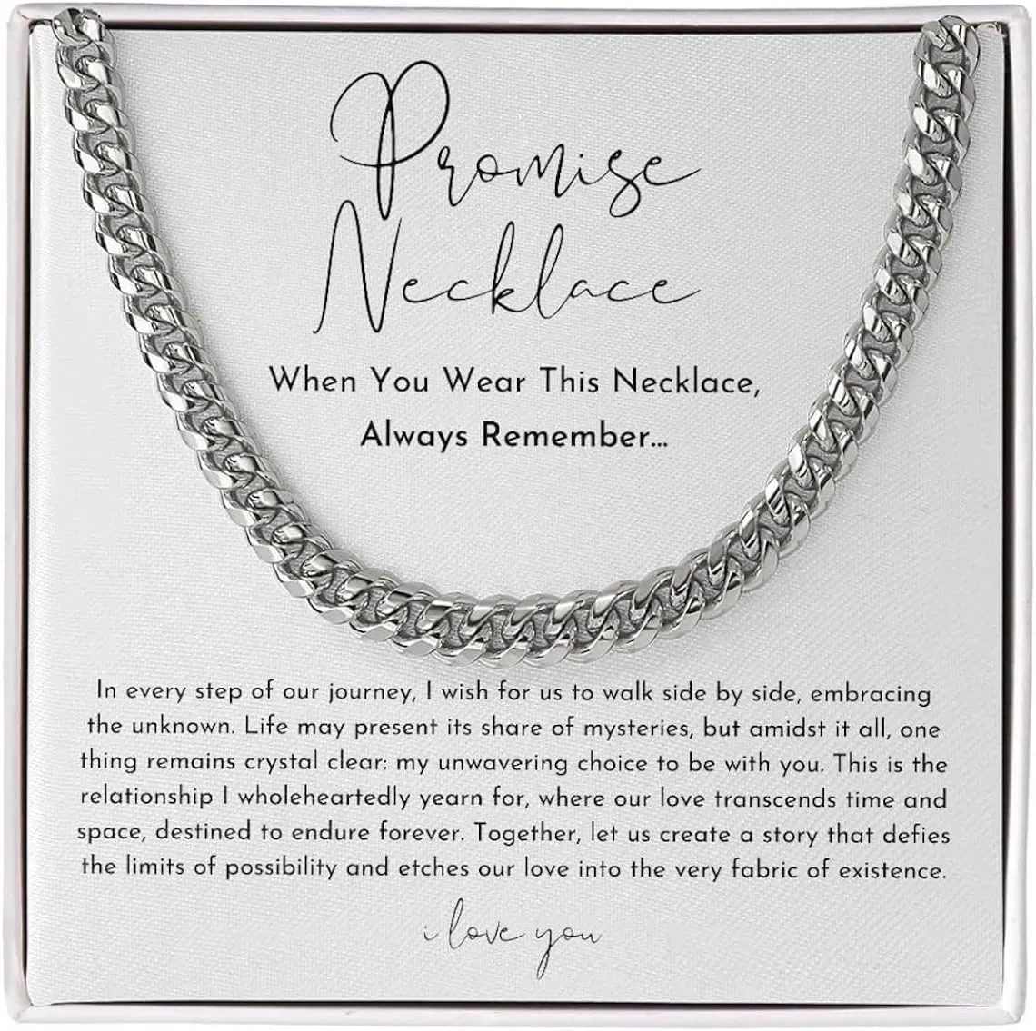 Promise Necklace for Him - Cuban Chain with Promise Gift Option, Perfect Boyfriend Birthday Gift