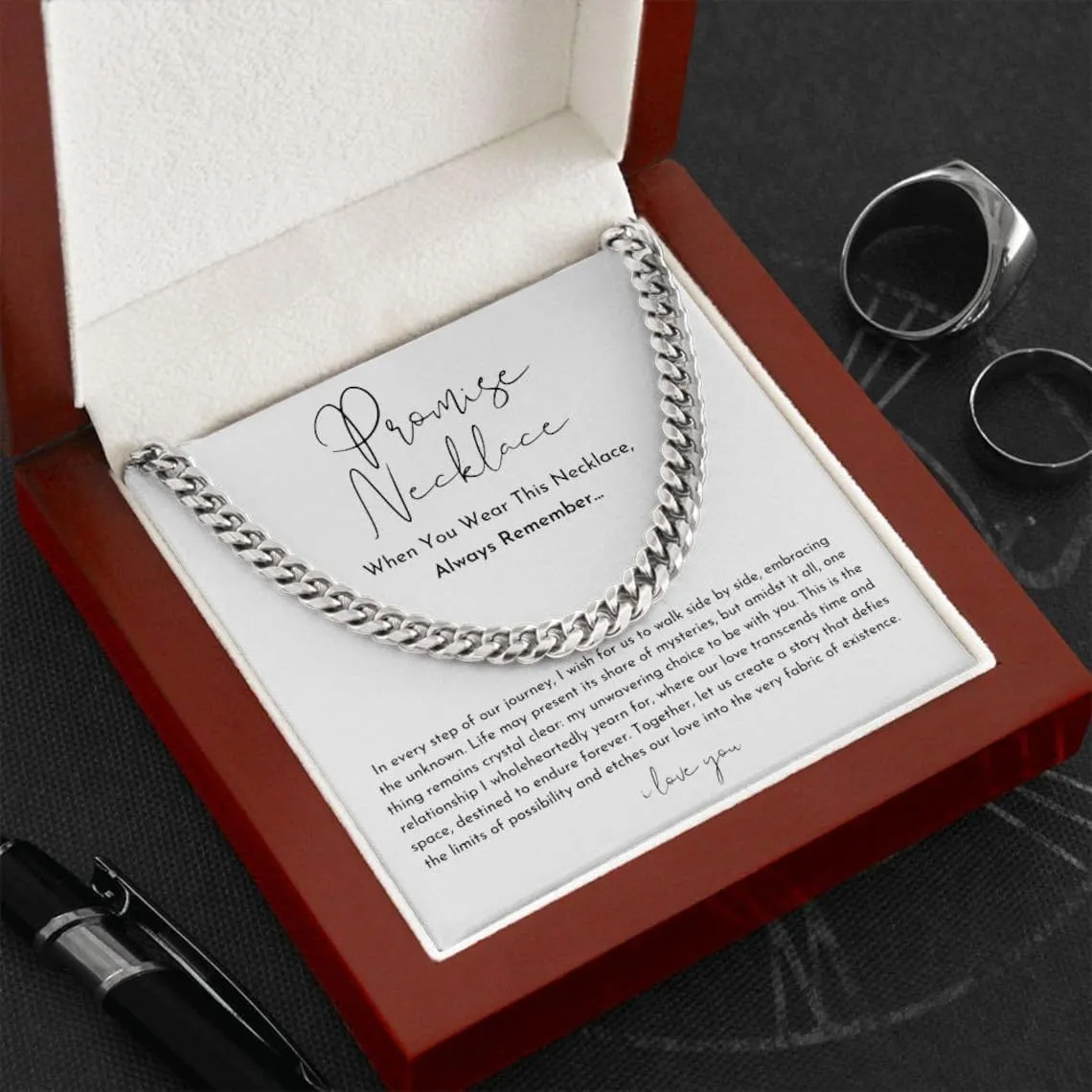 Promise Necklace for Him - Cuban Chain with Promise Gift Option, Perfect Boyfriend Birthday Gift