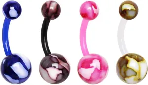 PTFE WildKlass Navel Ring with Metallic Two Tone Marble Acrylic Balls