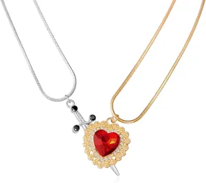 Punk Zircon Love Heart Sword Pendant Necklace for Couple Jewelry Gothic Heart Dagger Layered Necklace for Women Valentine's Day Gift