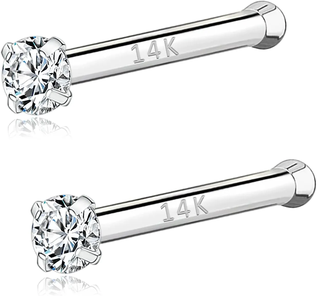 PunkTracker 20g 14K Real Gold Nose Rings CZ Simulated Diamond Nose Studs Hypoallergenic Nostril Nose Piercing Jewelry for Women Men