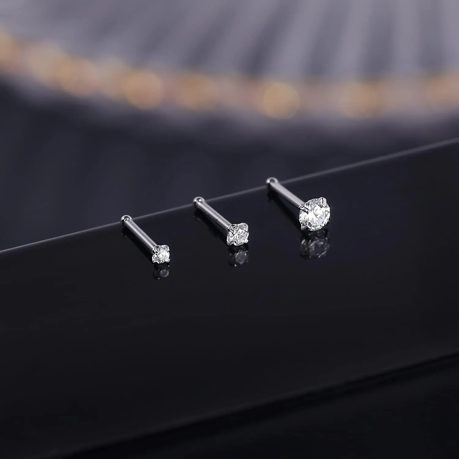 PunkTracker 20g 14K Real Gold Nose Rings CZ Simulated Diamond Nose Studs Hypoallergenic Nostril Nose Piercing Jewelry for Women Men