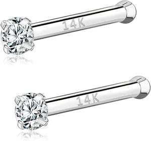 PunkTracker 20g 14K Real Gold Nose Rings CZ Simulated Diamond Nose Studs Hypoallergenic Nostril Nose Piercing Jewelry for Women Men