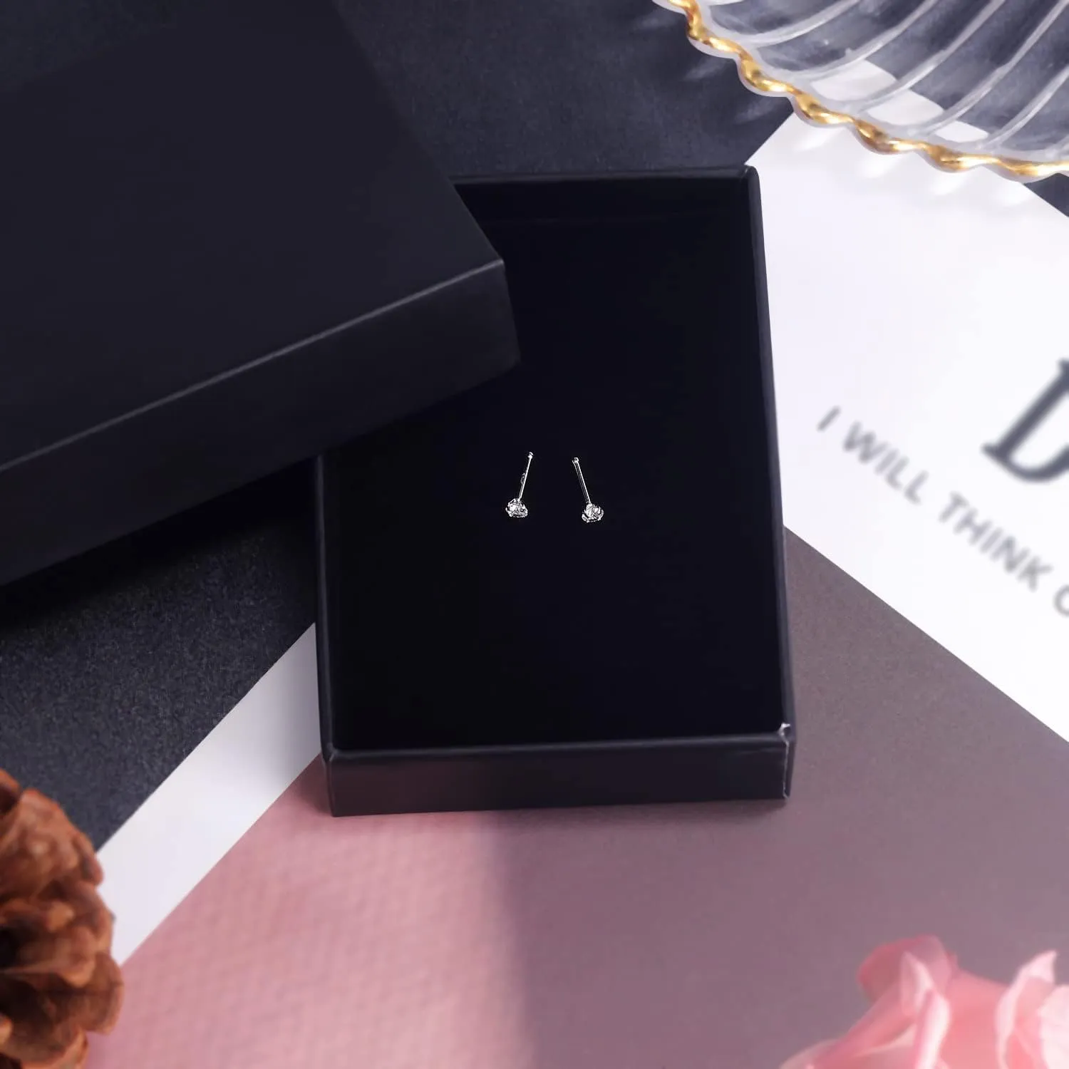 PunkTracker 20g 14K Real Gold Nose Rings CZ Simulated Diamond Nose Studs Hypoallergenic Nostril Nose Piercing Jewelry for Women Men