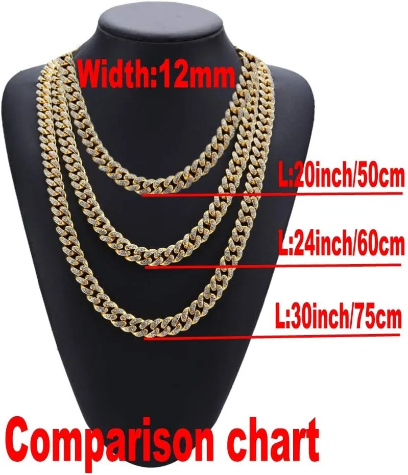 putouzip Miami Cuban Link Chains Set For Men 12/14/20mm 18K Gold Plated Diamond Fully Iced Out Chain Bracelet Necklace