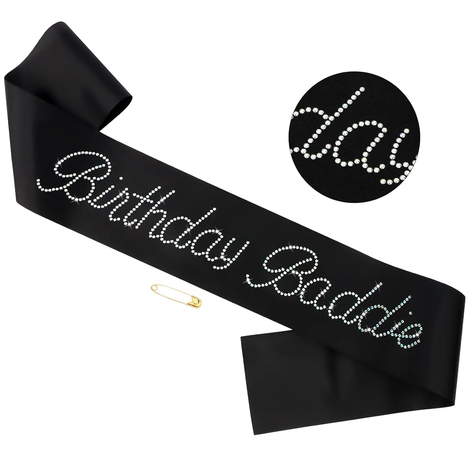 "Birthday Baddie Sash for Women Girls, Black Sash with Rhinestone Letter for Funny Baddie Birthday Decorations, Cute Celebration Accessories Party Supplies