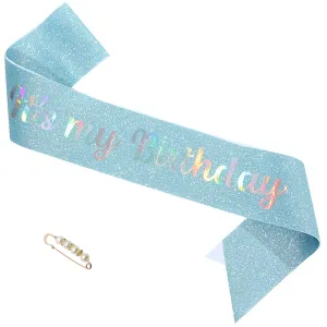 "It's my Brithday Birthday Girl Sash Blue with Pearl Safety Pin Party Favors For Girl Women