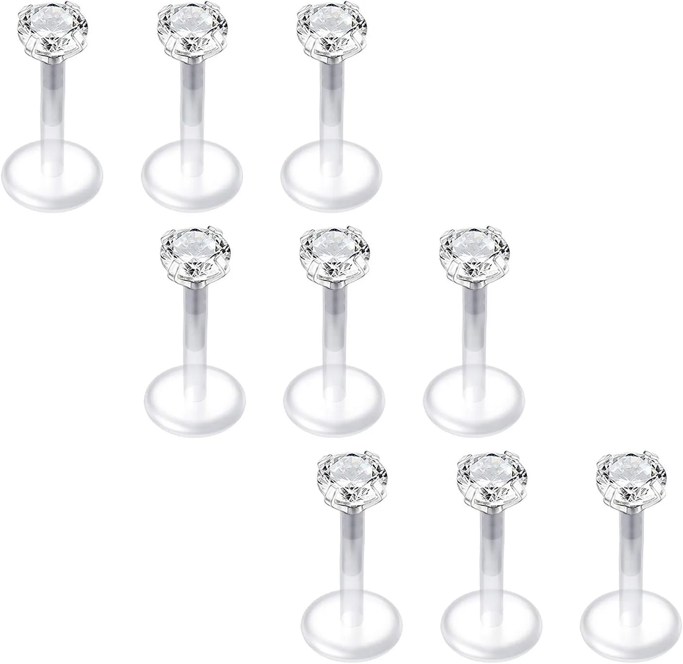 QWALIT 16G Clear Lip Rings Studs Plastic Medusa Labret Piercing Jewelry Push in Cartilage Earring Tragus Earrings Threadless Helix Piercing Jewelry Helix Earrings 6mm 8mm 10mm