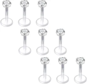 QWALIT 16G Clear Lip Rings Studs Plastic Medusa Labret Piercing Jewelry Push in Cartilage Earring Tragus Earrings Threadless Helix Piercing Jewelry Helix Earrings 6mm 8mm 10mm