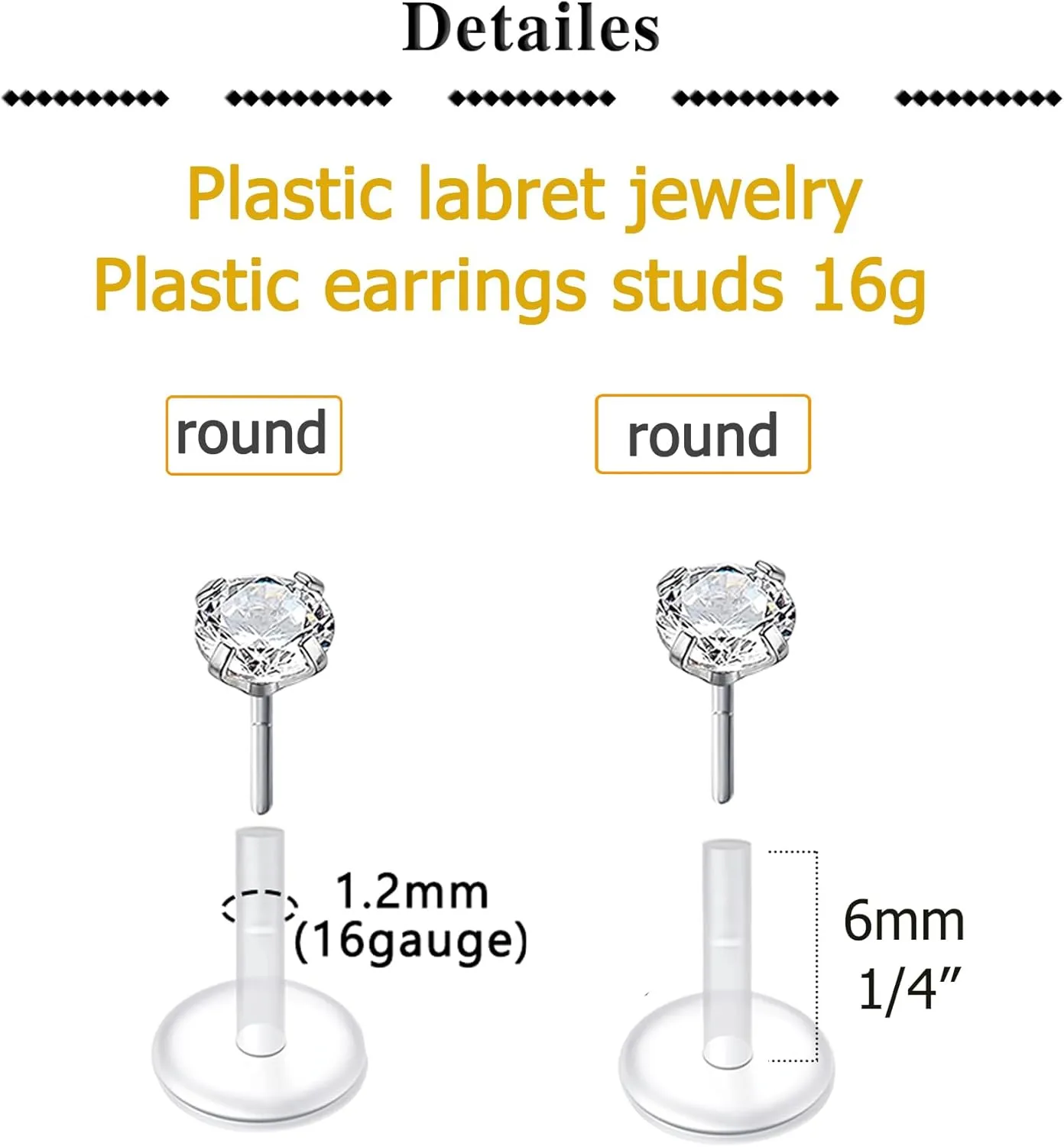 QWALIT 16G Clear Lip Rings Studs Plastic Medusa Labret Piercing Jewelry Push in Cartilage Earring Tragus Earrings Threadless Helix Piercing Jewelry Helix Earrings 6mm 8mm 10mm