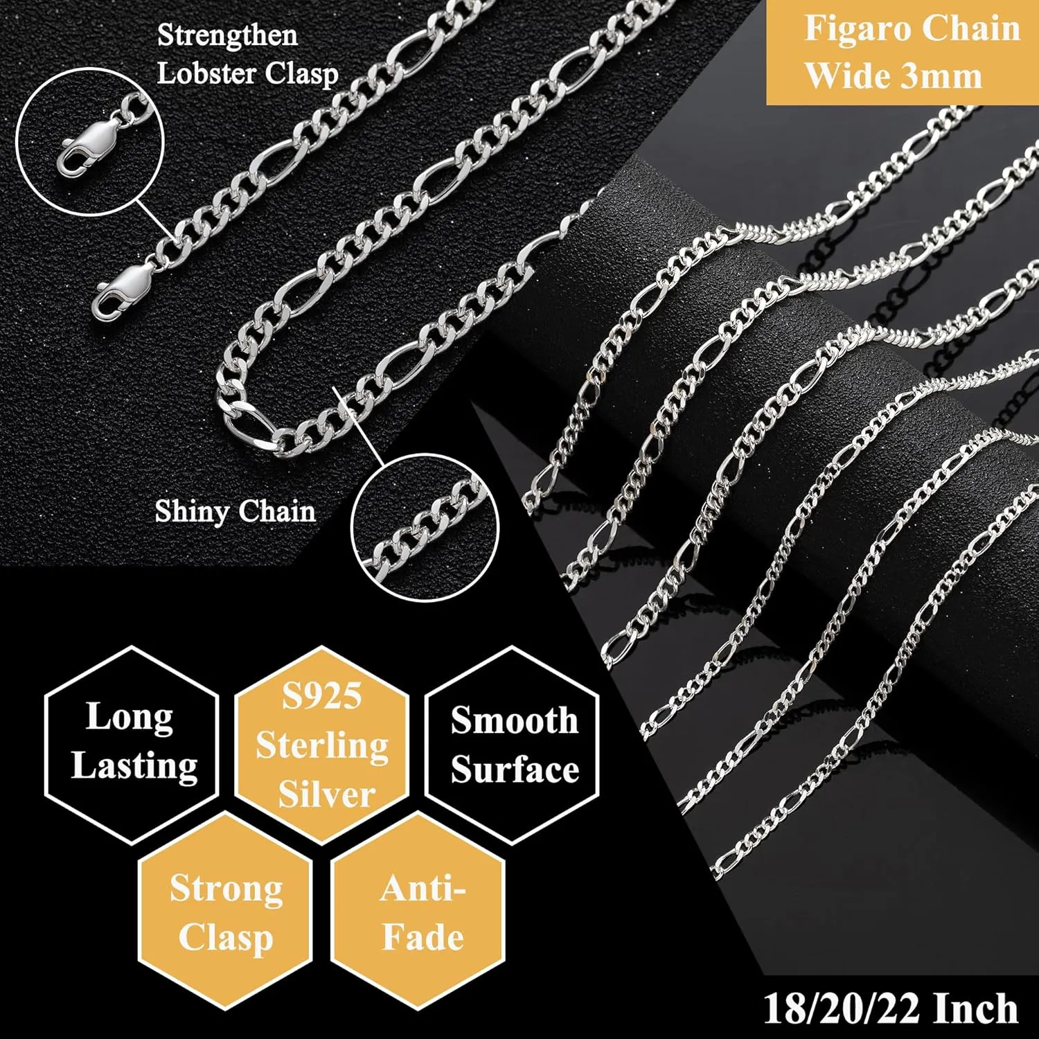 RANKEEF      for Men  / Diamond-Cut Figaro Link Chain //  Length