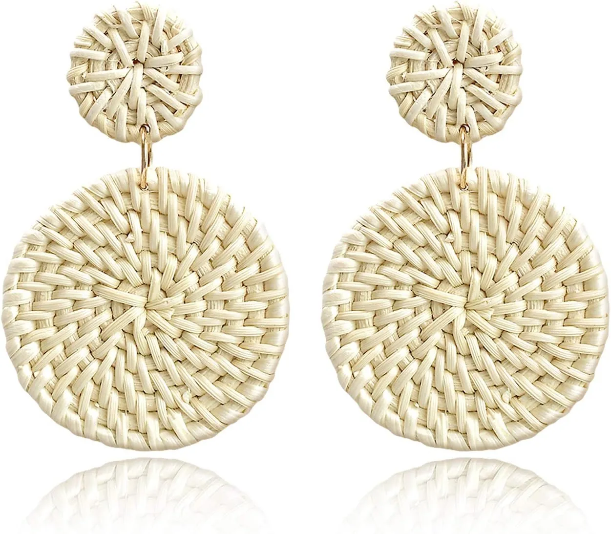 Rattan Earrings for Women Handmade Straw Wicker Braid Drop Dangle Earrings Lightweight Geometric Statement Earrings