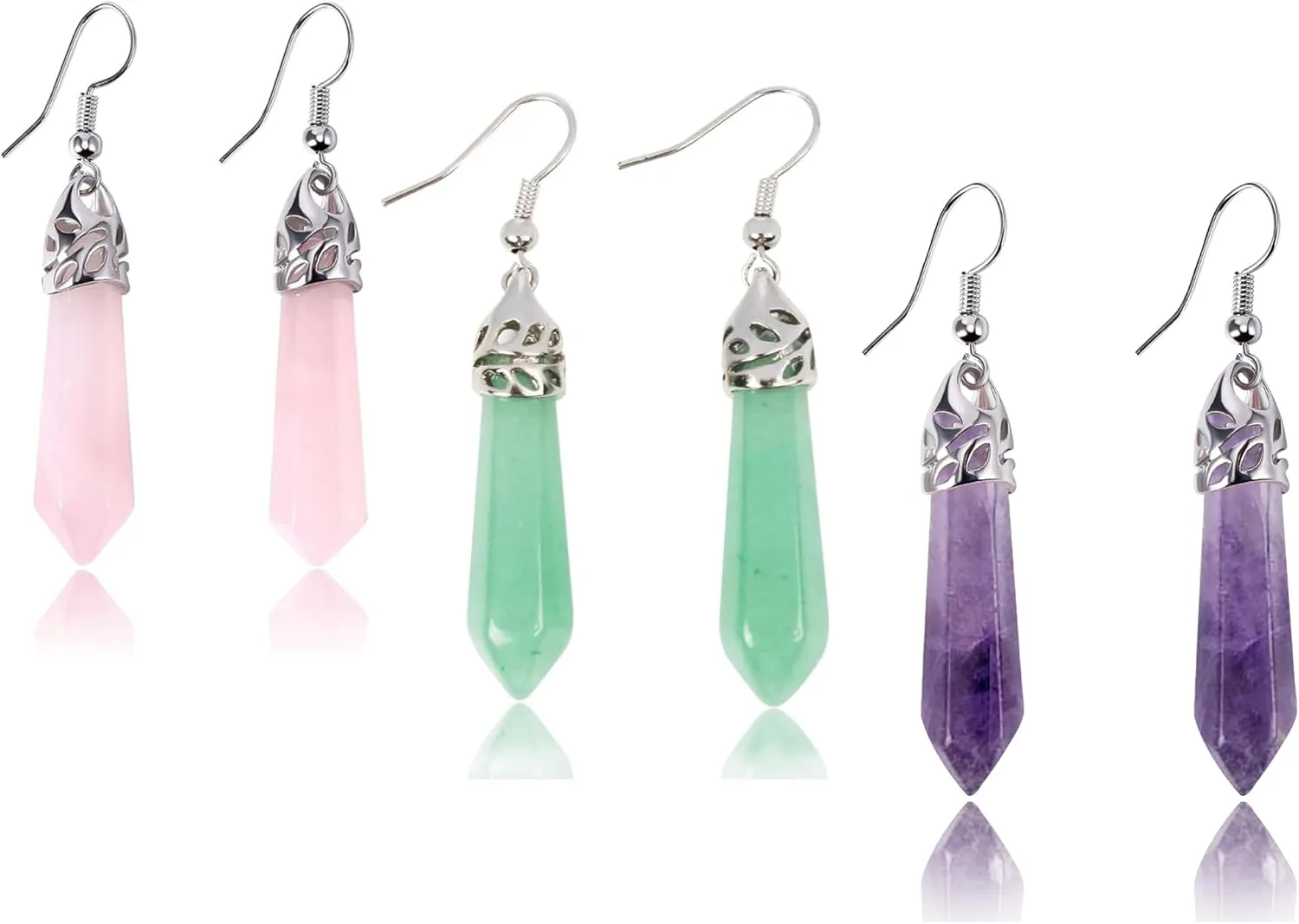 Real Natural Quartz Stone Healing Point Crystal Chakra Dangle Earrings Valentine's day Mother's day Gift