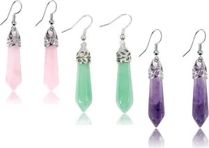 Real Natural Quartz Stone Healing Point Crystal Chakra Dangle Earrings Valentine's day Mother's day Gift
