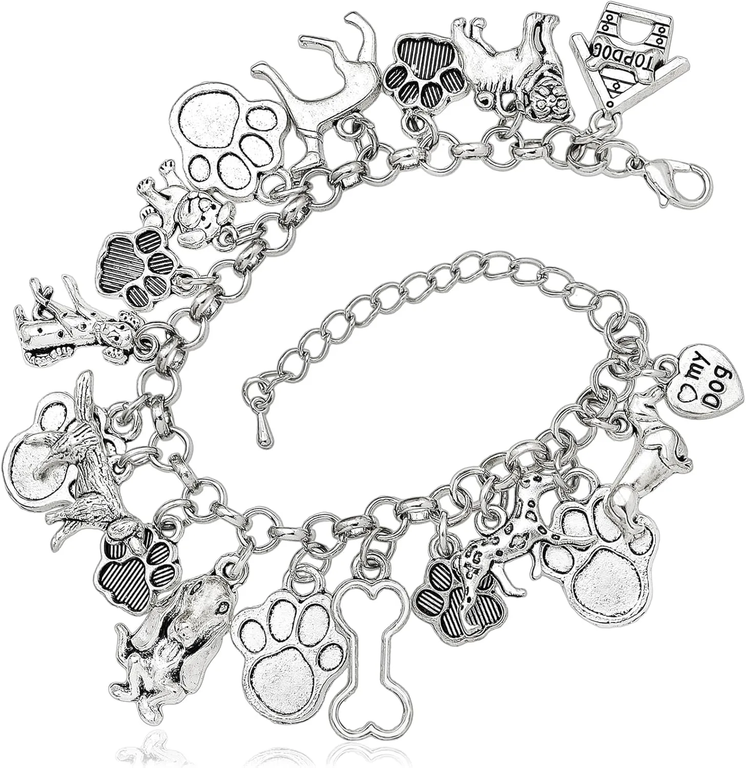 RechicGu 19 Charms 8 styles Cute Dogs Pet Theme Link Chain Bracelet Cuff Bangle Paw Bone House Heart Love Christmas Gift Jewelry