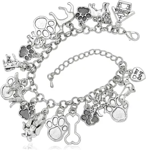 RechicGu 19 Charms 8 styles Cute Dogs Pet Theme Link Chain Bracelet Cuff Bangle Paw Bone House Heart Love Christmas Gift Jewelry
