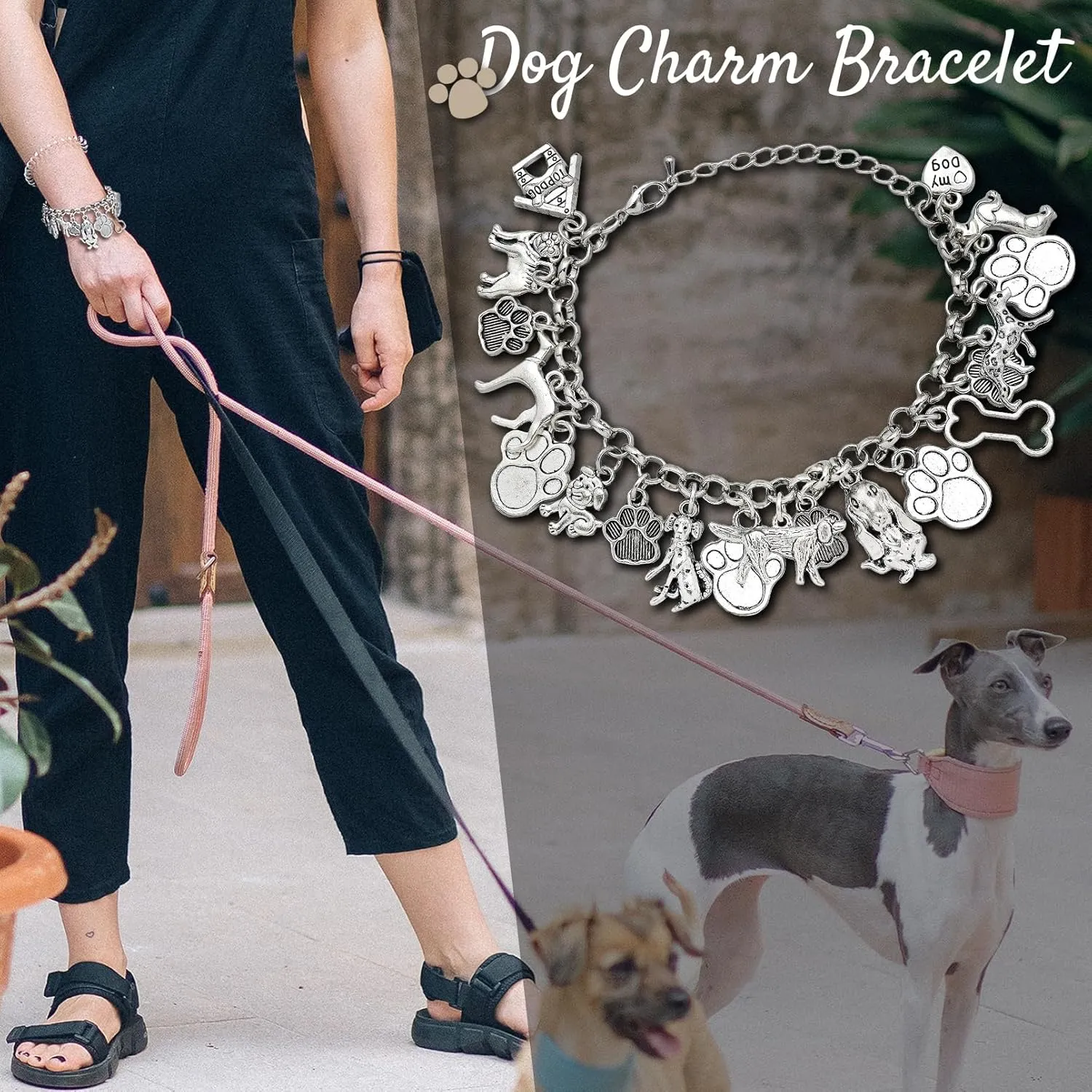 RechicGu 19 Charms 8 styles Cute Dogs Pet Theme Link Chain Bracelet Cuff Bangle Paw Bone House Heart Love Christmas Gift Jewelry