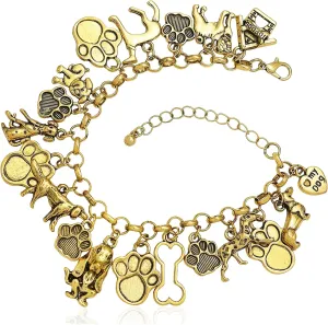 RechicGu 19 Charms 8 styles Cute Dogs Pet Theme Link Chain Bracelet Cuff Bangle Paw Bone House Heart Love Christmas Gift Jewelry