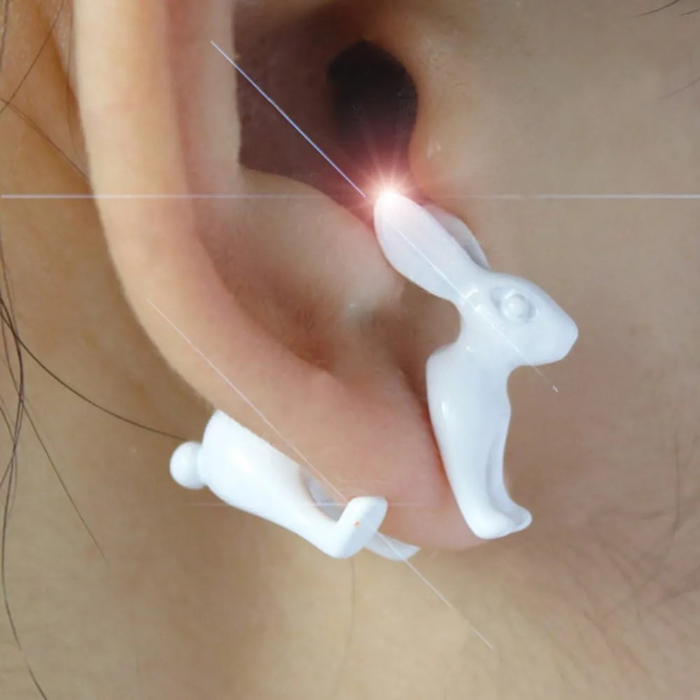 RechicGu 1Pair 3D March Hare Rabbit Earrings Ear Studs Easter Bunny Bohemian Fairytale Wonderland Fake Ear Taper Plug Women Girls