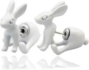 RechicGu 1Pair 3D March Hare Rabbit Earrings Ear Studs Easter Bunny Bohemian Fairytale Wonderland Fake Ear Taper Plug Women Girls