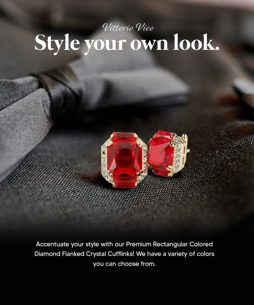 Rectangular Colored Diamond-Flanked Crystal Cuff Links  Tuxedo Suit Accessories, Cufflinks for Men