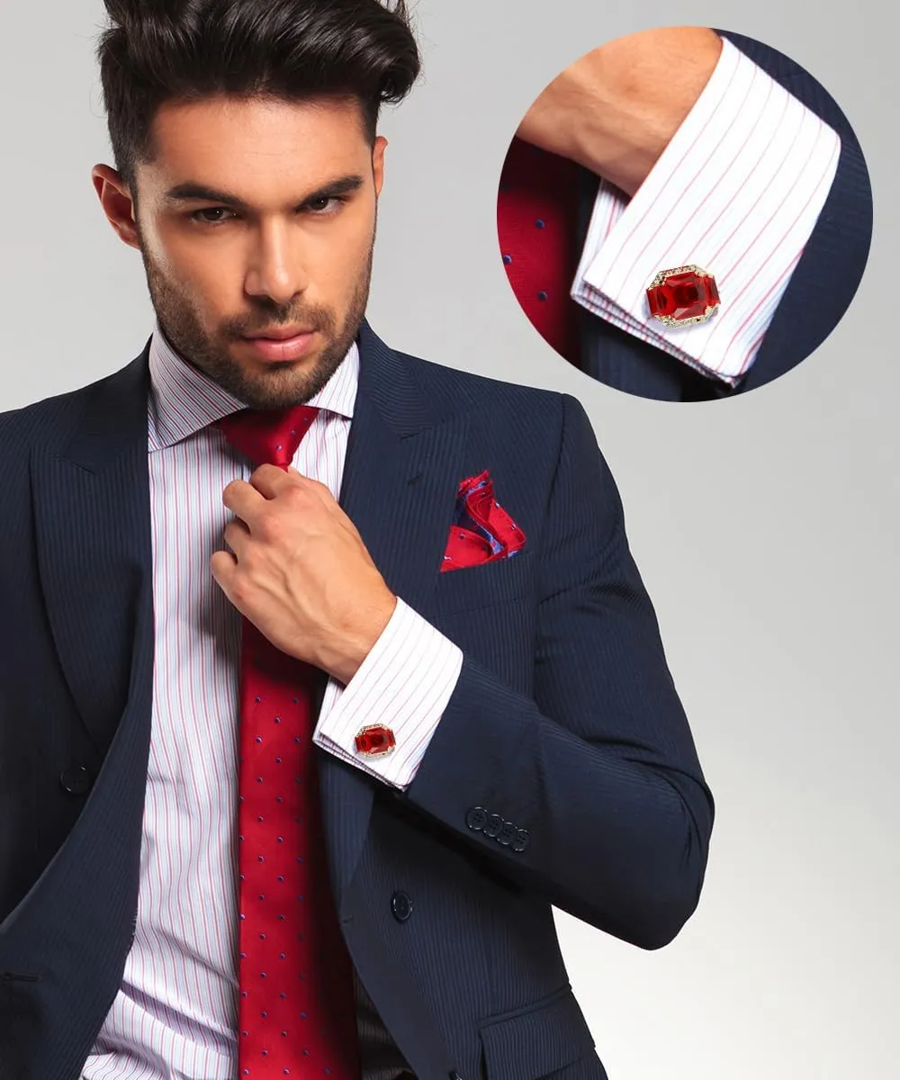 Rectangular Colored Diamond-Flanked Crystal Cuff Links  Tuxedo Suit Accessories, Cufflinks for Men
