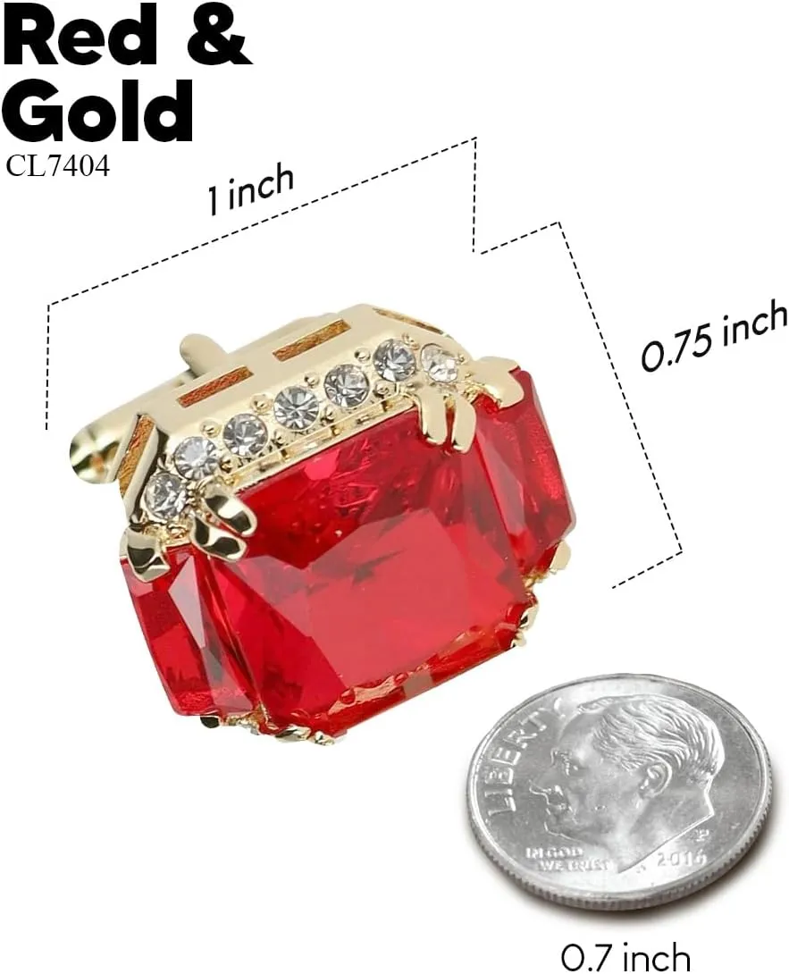 Rectangular Colored Diamond-Flanked Crystal Cuff Links  Tuxedo Suit Accessories, Cufflinks for Men
