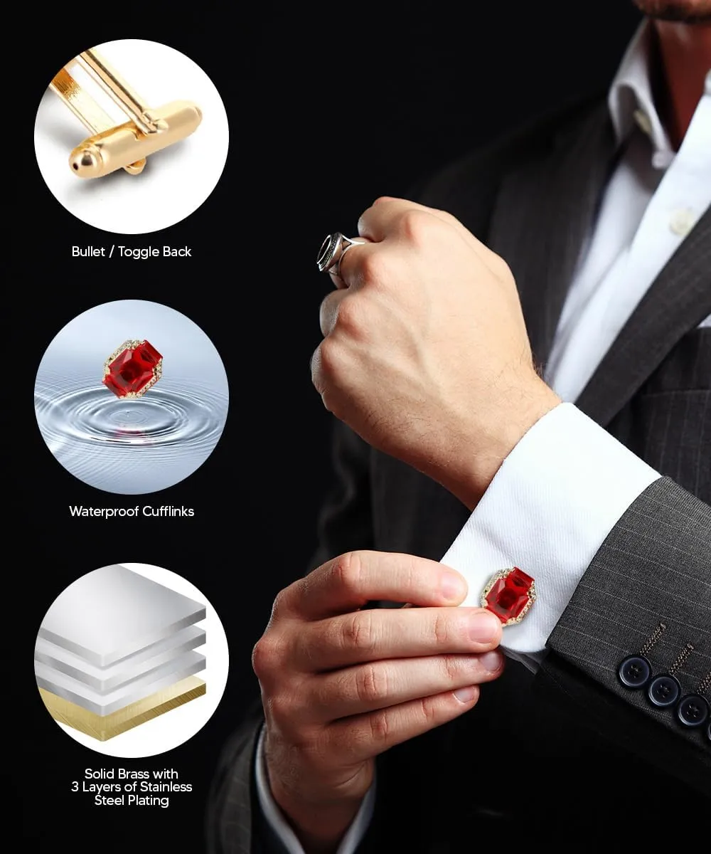 Rectangular Colored Diamond-Flanked Crystal Cuff Links  Tuxedo Suit Accessories, Cufflinks for Men