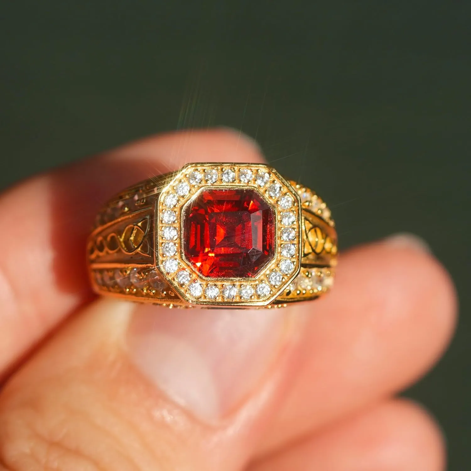Red Ruby Celtic Knot Ring for Men 14K Gold Plated in Sterling Silver Red Ruby Wedding Band Ring Customizable Solid Gold Sizes 4-18