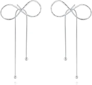 Reffeer Solid 925 Sterling Silver Bow Drop Earrings Dangle for Women Teens Bowknot Dangle Earrings Studs