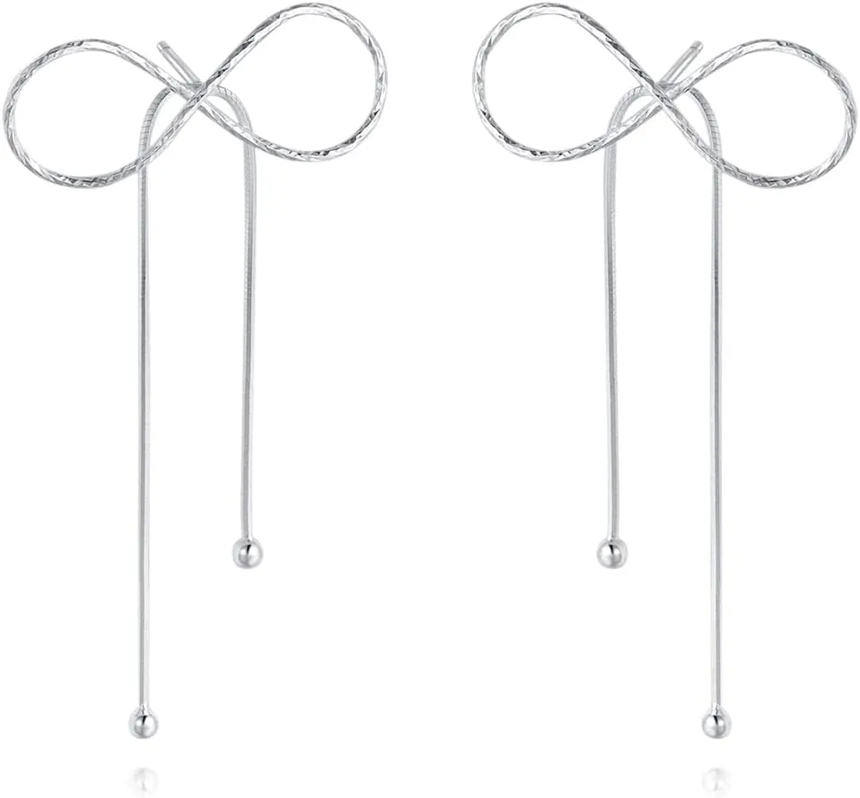 Reffeer Solid 925 Sterling Silver Bow Drop Earrings Dangle for Women Teens Bowknot Dangle Earrings Studs