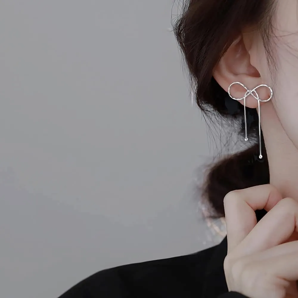 Reffeer Solid 925 Sterling Silver Bow Drop Earrings Dangle for Women Teens Bowknot Dangle Earrings Studs