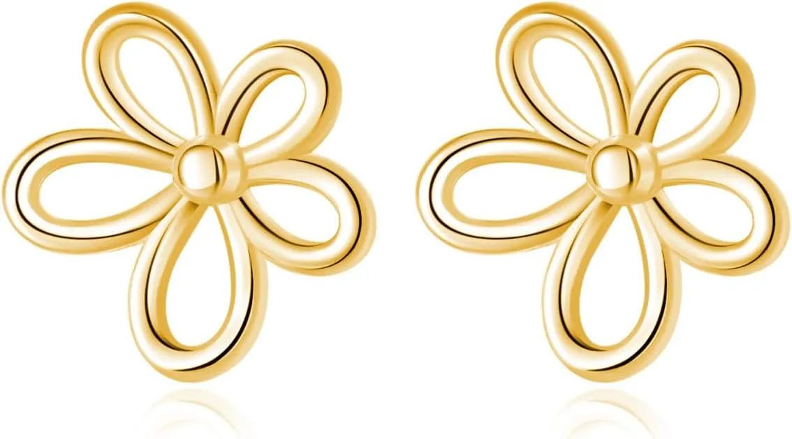 Reffeer Solid 925 Sterling Silver Flower Stud Earrings for Women Teens Hollow Flower Stud Earrings Spring