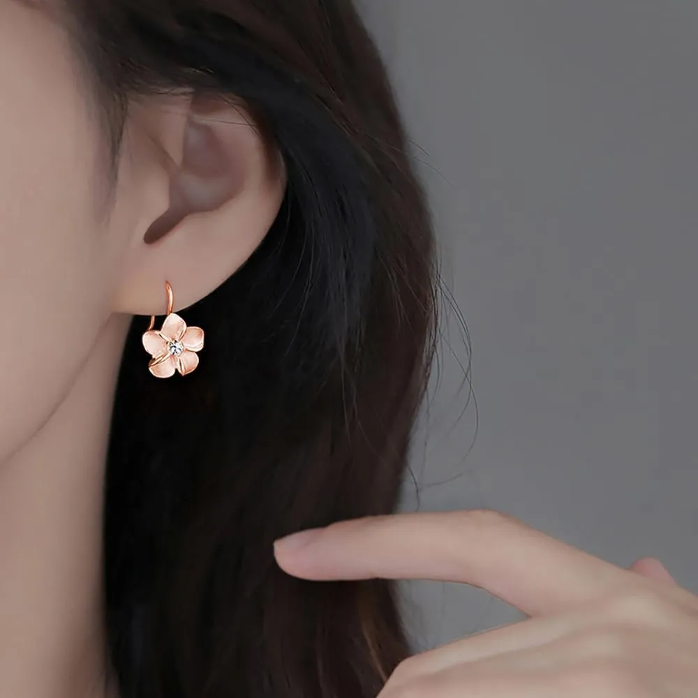 Reffeer Solid 925 Sterling Silver Hawaiian Plumeria Flower Drop Earrings for Women Teens CZ Flower Drop Earrings Dangle