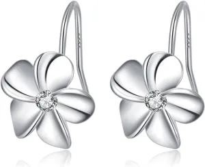 Reffeer Solid 925 Sterling Silver Hawaiian Plumeria Flower Drop Earrings for Women Teens CZ Flower Drop Earrings Dangle