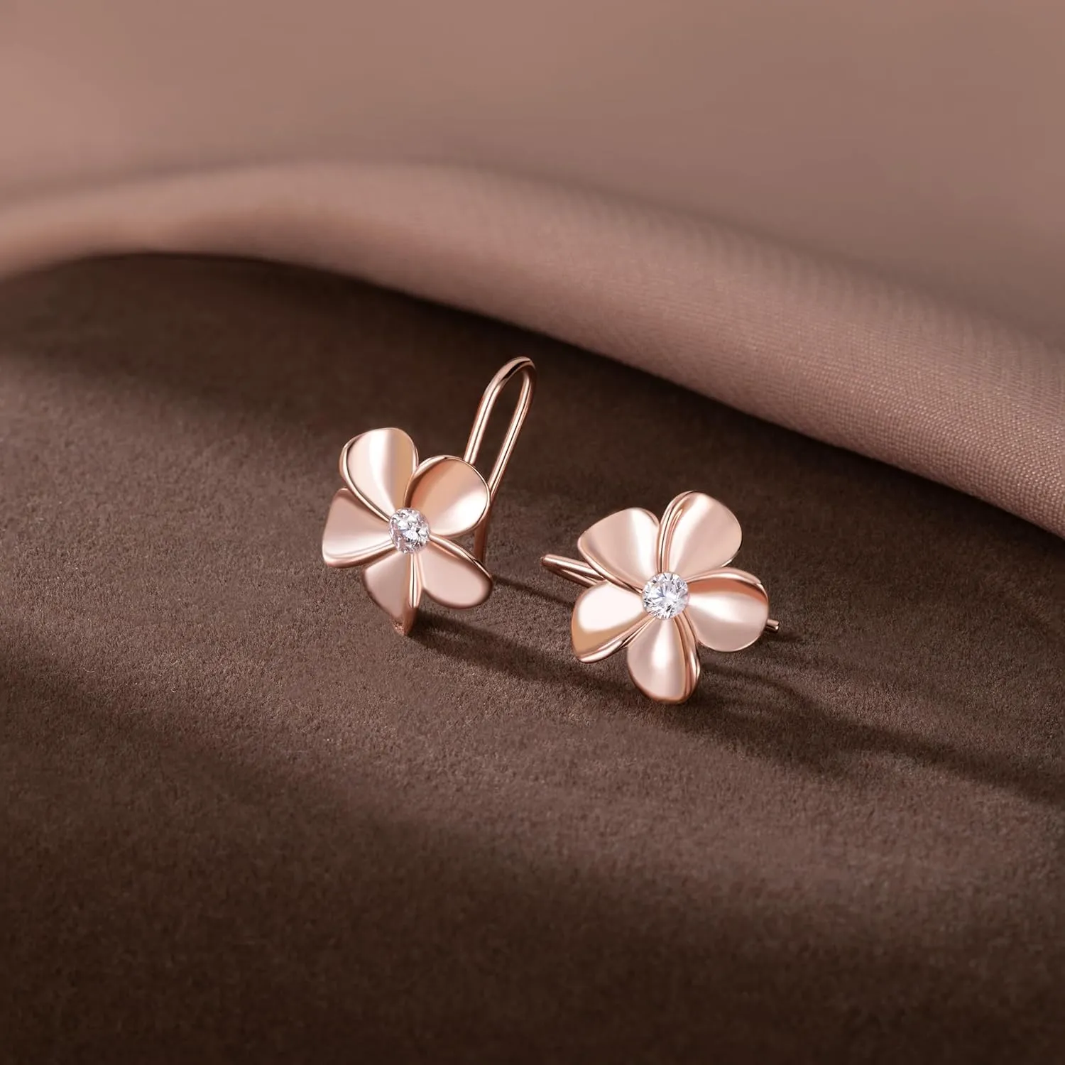 Reffeer Solid 925 Sterling Silver Hawaiian Plumeria Flower Drop Earrings for Women Teens CZ Flower Drop Earrings Dangle