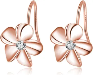 Reffeer Solid 925 Sterling Silver Hawaiian Plumeria Flower Drop Earrings for Women Teens CZ Flower Drop Earrings Dangle