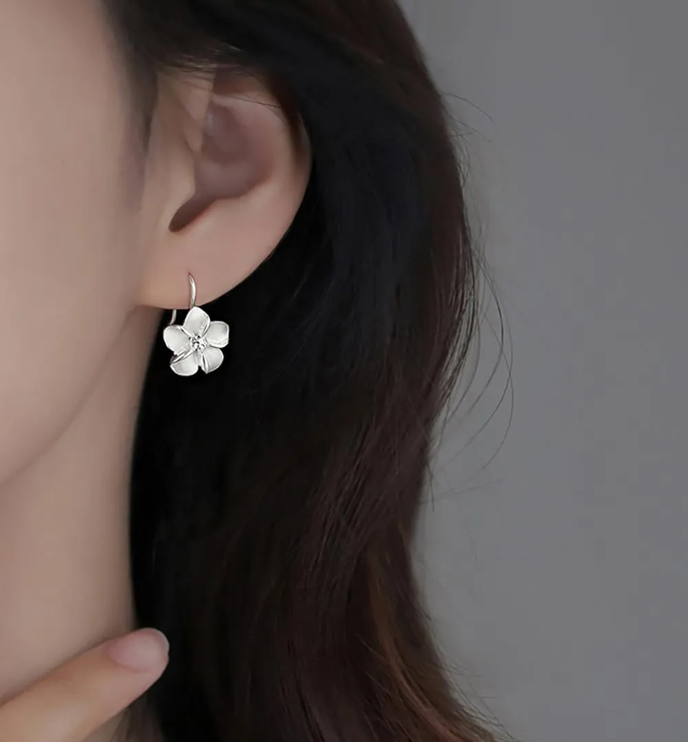 Reffeer Solid 925 Sterling Silver Hawaiian Plumeria Flower Drop Earrings for Women Teens CZ Flower Drop Earrings Dangle