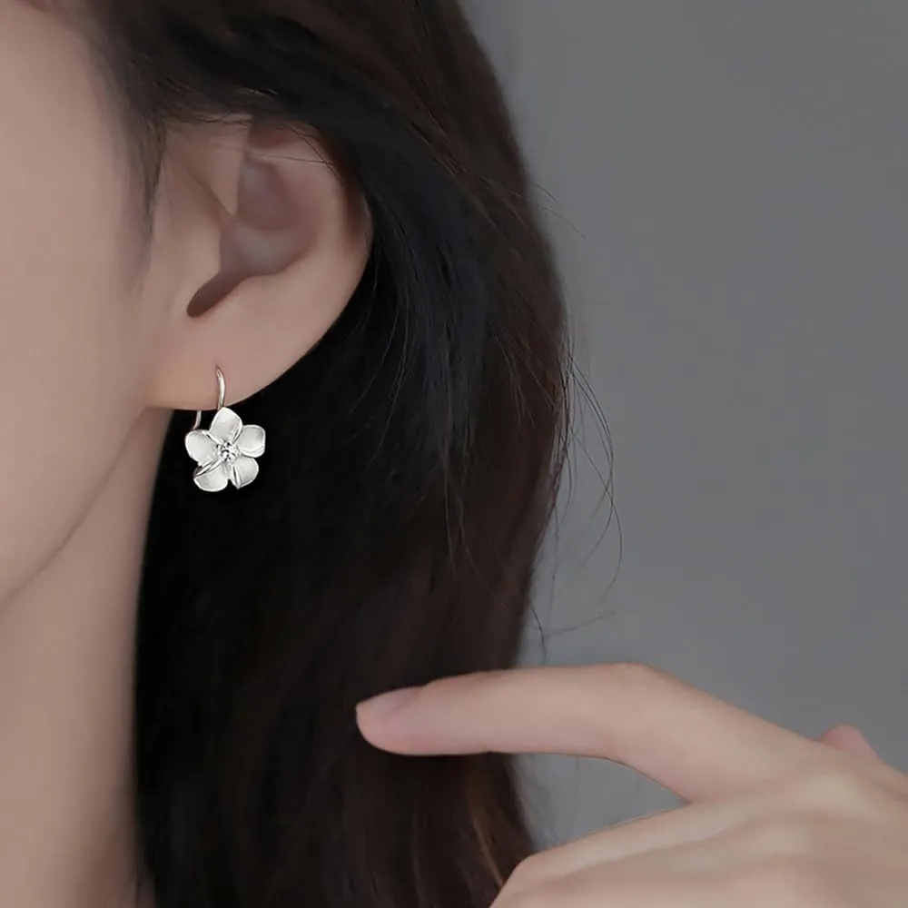 Reffeer Solid 925 Sterling Silver Hawaiian Plumeria Flower Drop Earrings for Women Teens CZ Flower Drop Earrings Dangle