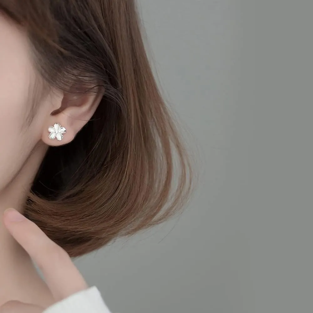 Reffeer Solid 925 Sterling Silver Plumeria Flower Stud Earrings for Women Teens Crystal Flower Stud Earrings