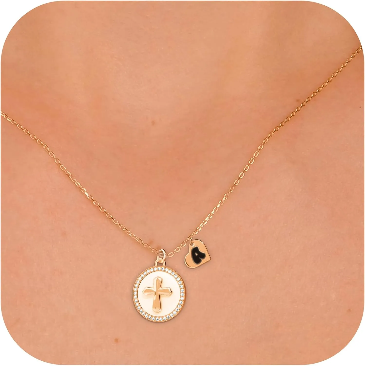 REGIS Cross Necklace for Women, 14K Gold Plated Round Cubic Zirconia Pendant with A-Z Initial Charms, Dainty Personalized Faith Jewelry Gift for Her