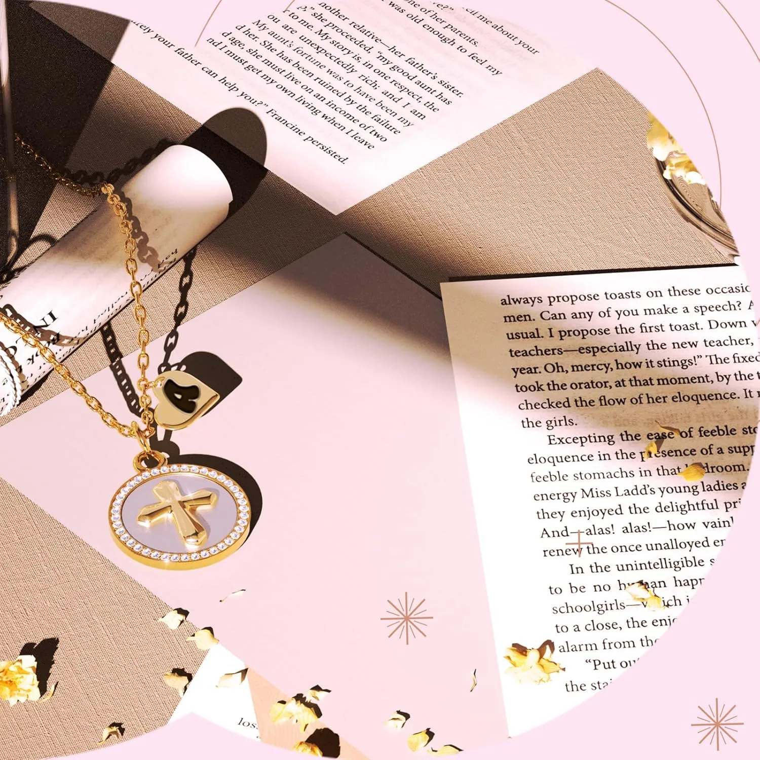 REGIS Cross Necklace for Women, 14K Gold Plated Round Cubic Zirconia Pendant with A-Z Initial Charms, Dainty Personalized Faith Jewelry Gift for Her